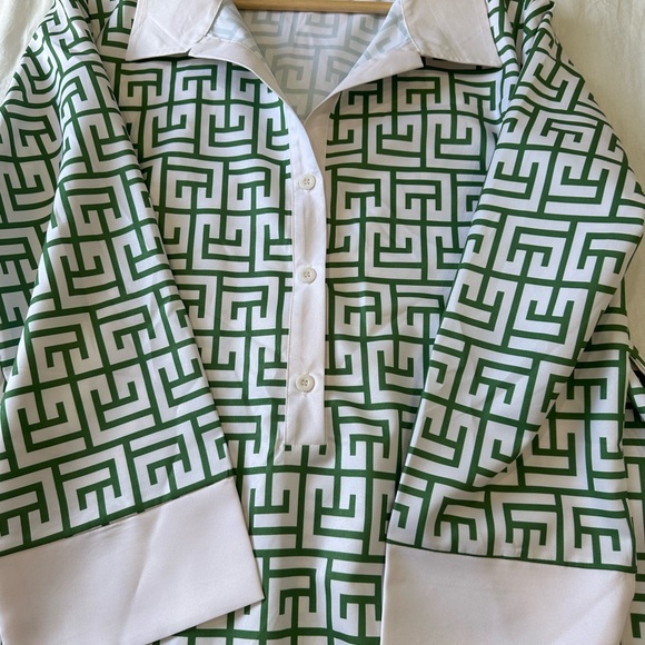 White and Light Blue Geometric Dress - Picture 8 of 10